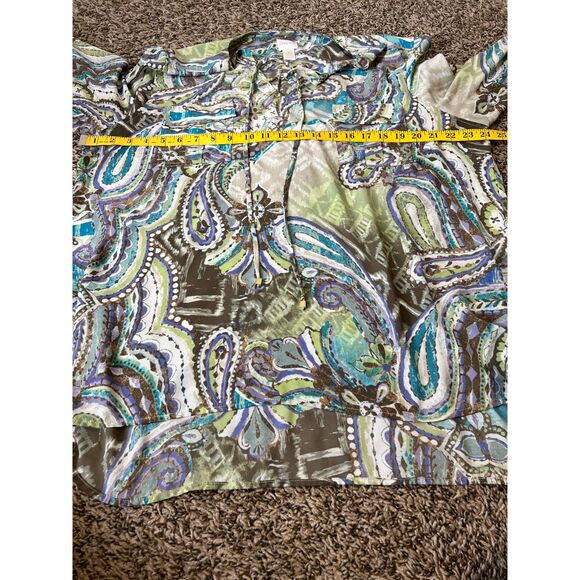 Chico's Earth Tone Popover Blouse Womens Sz XL Artsy Art to Wear Career Business - Picture 8 of 9